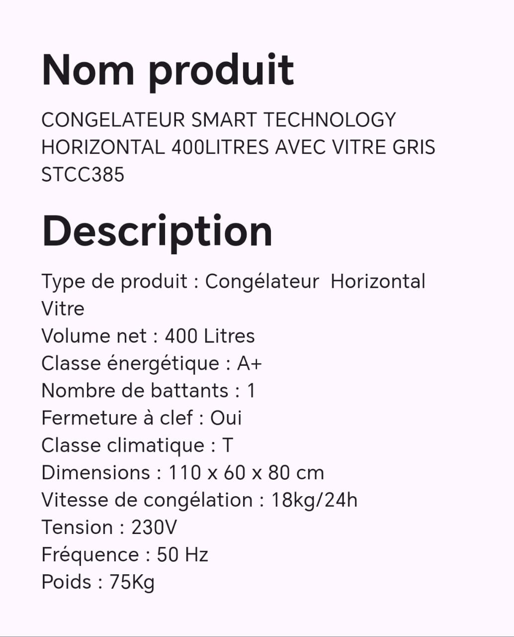 CONGELATEUR SMART TECHNOLOGY HORIZONTAL 400LITRES AVEC VITRE GRIS STCC385 CONGELATEUR SMART TECHNOLOGY HORIZONTAL 400LITRES AVEC VITRE GRIS STCC385