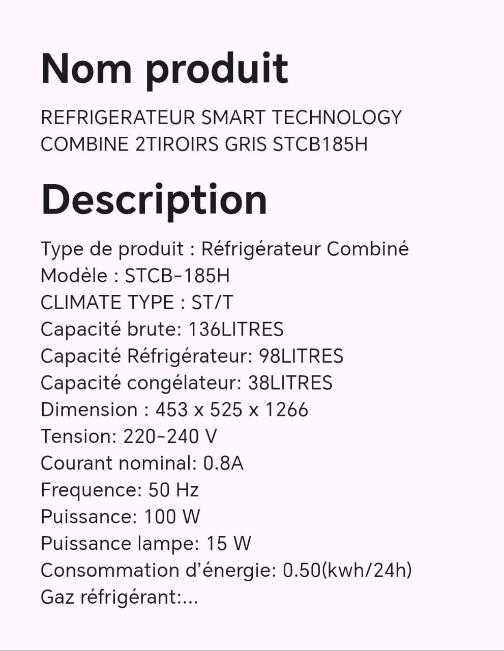Réfrigérateur smart technology combine 2 tiroirs gris STCB185H Réfrigérateur smart technology combine 2 tiroirs gris STCB185H