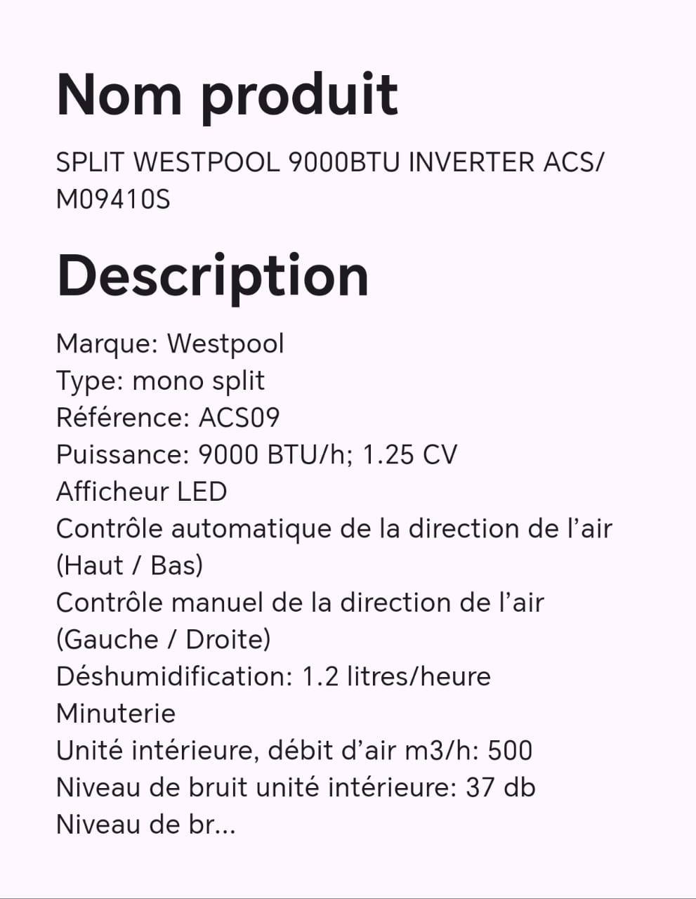 SPLIT WESTPOOL 9000BTU INVERTER ACS/M09410S SPLIT WESTPOOL 9000BTU INVERTER ACS/M09410S