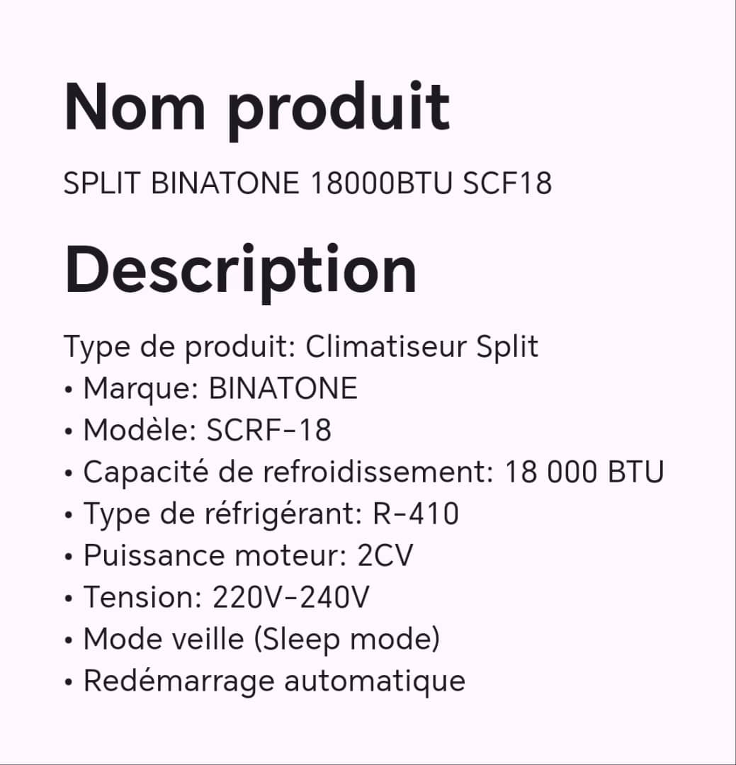 SPLIT BINATONE 18000BTU SCF18 SPLIT BINATONE 18000BTU SCF18