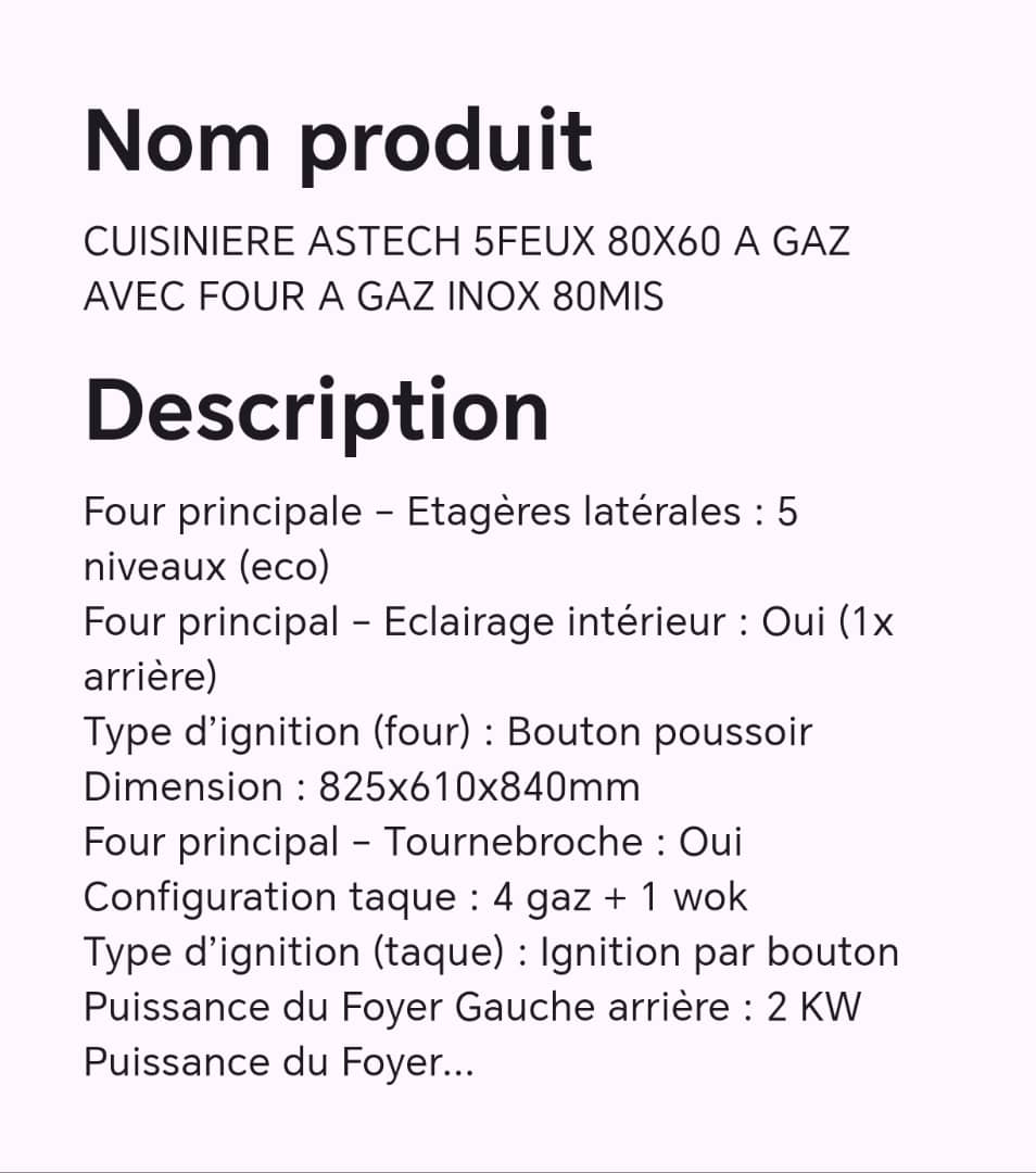 CUISINIERE ASTECH 5FEUX 80X60 A GAZ AVEC FOUR A GAZ INOX 80MIS CUISINIERE ASTECH 5FEUX 80X60 A GAZ AVEC FOUR A GAZ INOX 80MIS