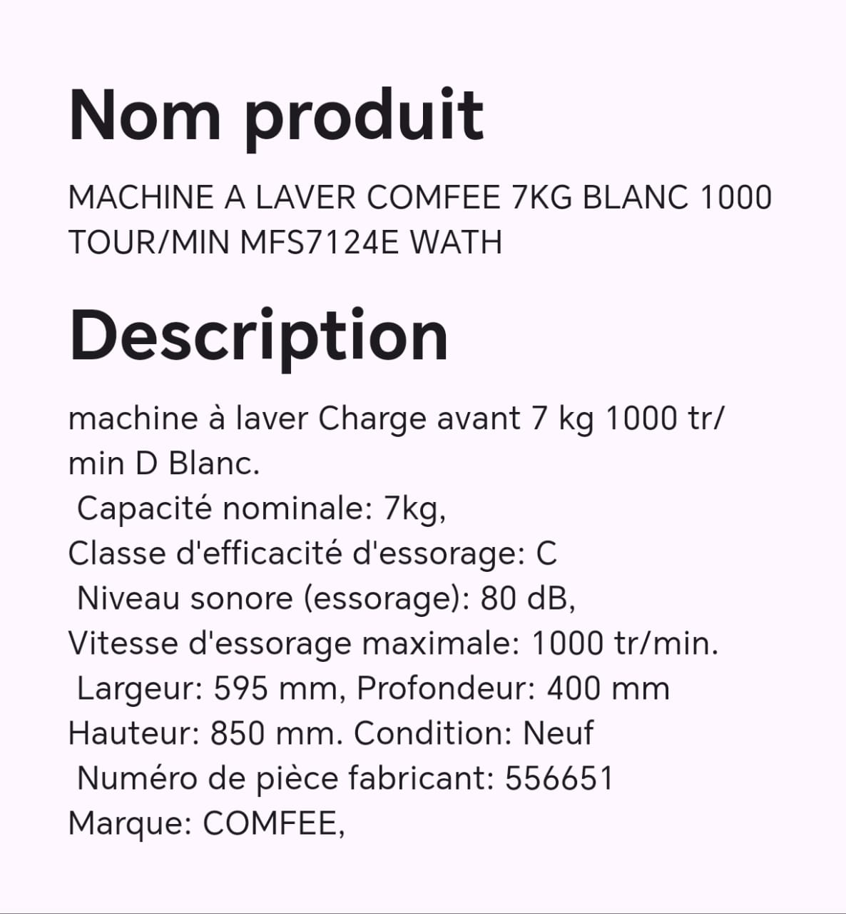 MACHINE A LAVER COMFEE 7KG BLANC 1000 TOUR/MIN MFS7121E WATH MACHINE A LAVER COMFEE 7KG BLANC 1000 TOUR/MIN MFS7121E WATH