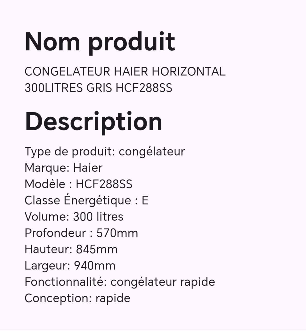 CONGELATEUR HAIER HORIZONTAL 300LITRES GRIS HCF288SS CONGELATEUR HAIER HORIZONTAL 300LITRES GRIS HCF288SS