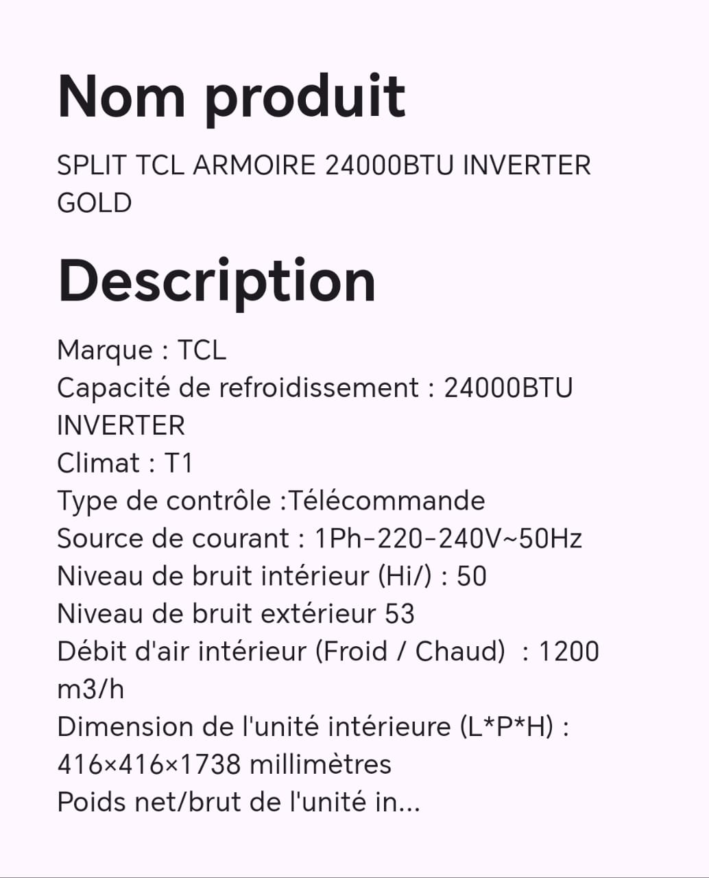 SPLIT TCL ARMOIRE 24000BTU INVERTER GOLD SPLIT TCL ARMOIRE 24000BTU INVERTER GOLD