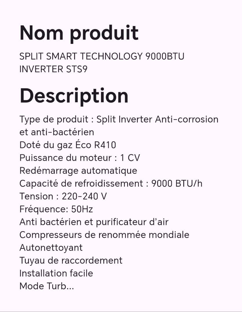 SPLIT SMART TECHNOLOGY 9000BTU INVERTER STS9 SPLIT SMART TECHNOLOGY 9000BTU INVERTER STS9