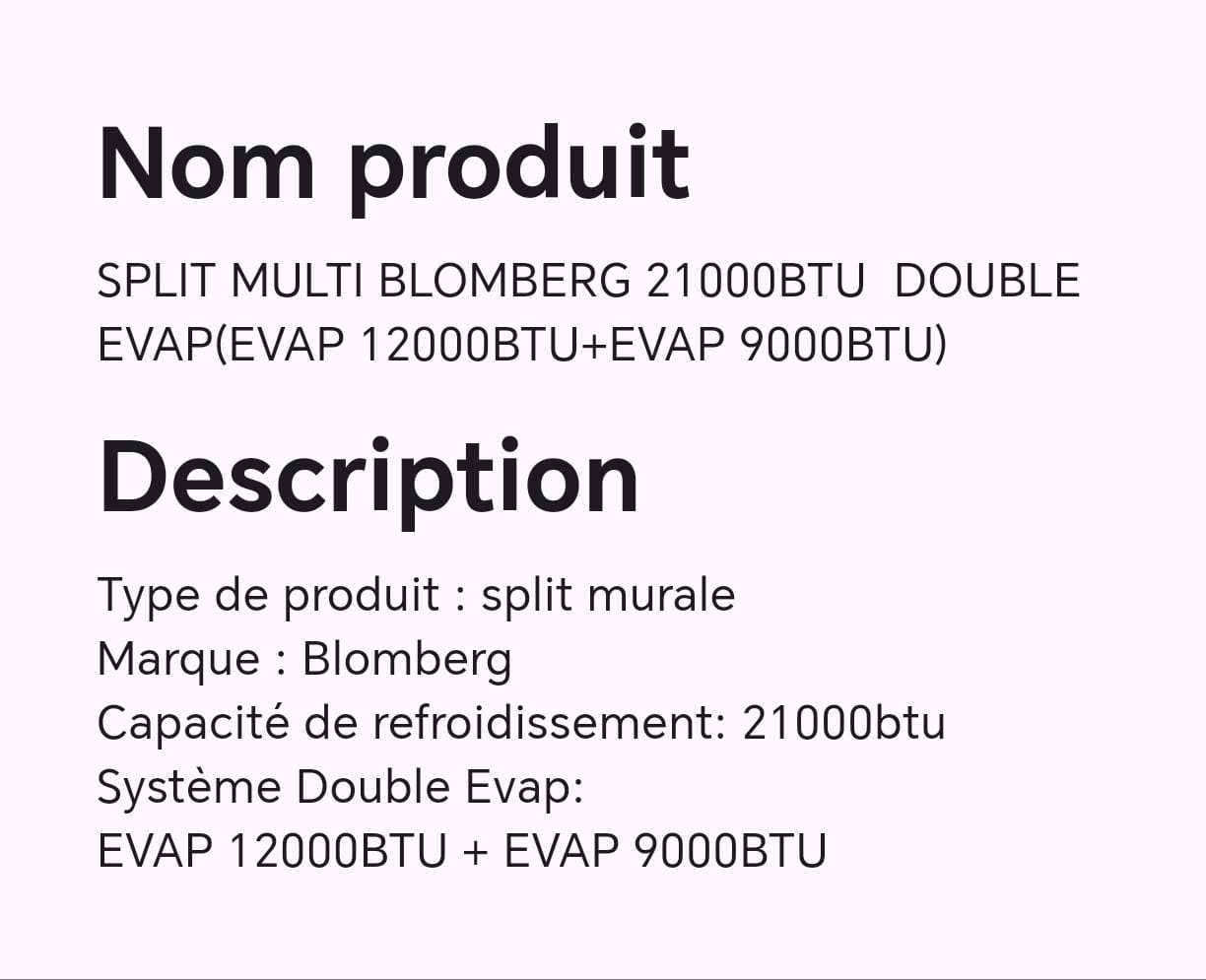 SPLIT MULTI BLOMBERG 21000BTU DOUBLE EVAP ( EVAP 12000BTU+EVAP 9000BTU) SPLIT MULTI BLOMBERG 21000BTU DOUBLE EVAP ( EVAP 12000BTU+EVAP 9000BTU)