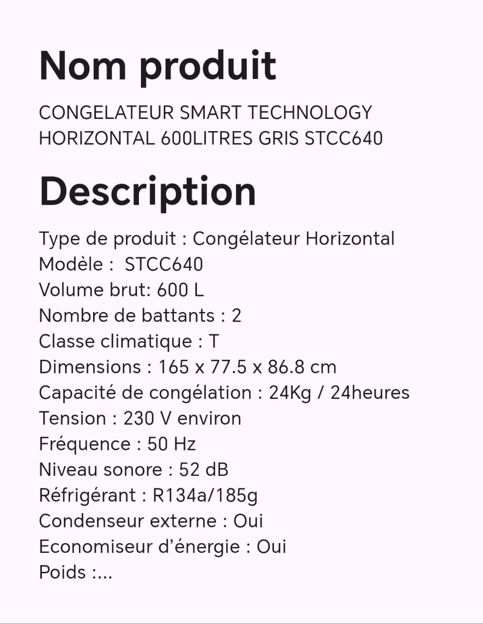 CONGELATEUR SMART TECHNOLOGY HORIZONTAL 600LITRES GRIS STCC640 CONGELATEUR SMART TECHNOLOGY HORIZONTAL 600LITRES GRIS STCC640