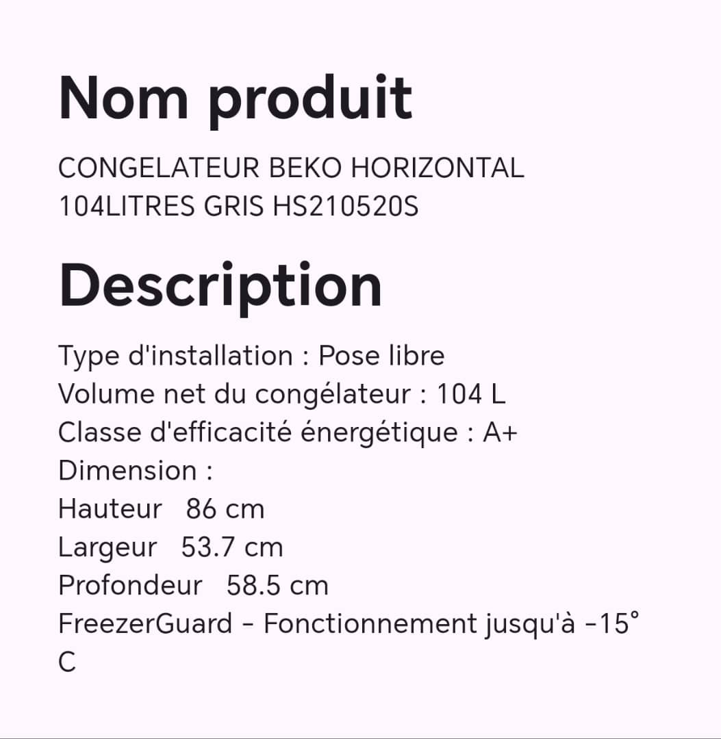 Congélateur BEKO horizontal 104litres gris HS210520S Congélateur BEKO horizontal 104litres gris HS210520S