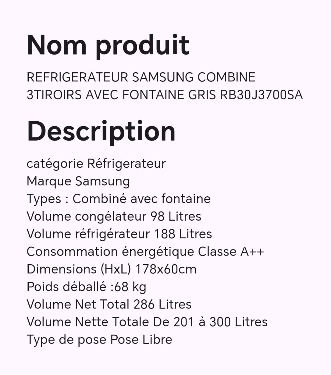 Réfrigérateur SAMSUNG combine 3tiroirs avec fontaine gris RB30J3700SA Réfrigérateur SAMSUNG combine 3tiroirs avec fontaine gris RB30J3700SA