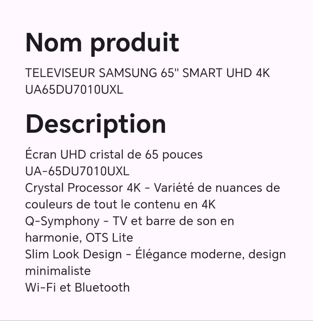 TELEVISEUR SAMSUNG 65" SMART UHD 4K UA65DU7010UXL TELEVISEUR SAMSUNG 65" SMART UHD 4K UA65DU7010UXL