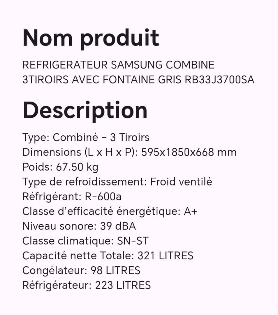 Réfrigérateur SAMSUNG combine 3 tiroirs avec fontaine gris RB33J3700SA Réfrigérateur SAMSUNG combine 3 tiroirs avec fontaine gris RB33J3700SA