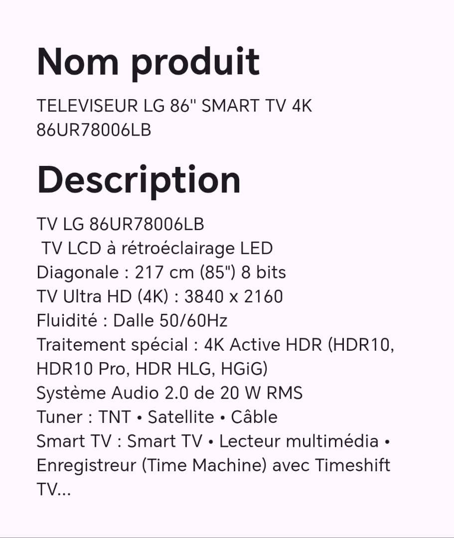 TELEVISEUR LG 86" SMART TV 4K 86UR78006LB TELEVISEUR LG 86" SMART TV 4K 86UR78006LB