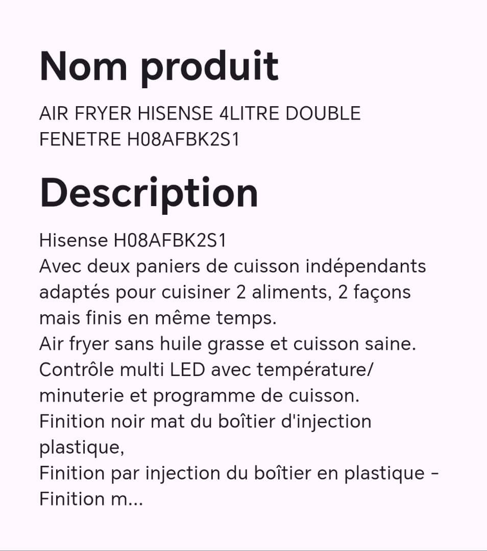 AIR FRYER HISENSE 4LITRE DOUBLE FENETRE H08AFBK2S1 AIR FRYER HISENSE 4LITRE DOUBLE FENETRE H08AFBK2S1