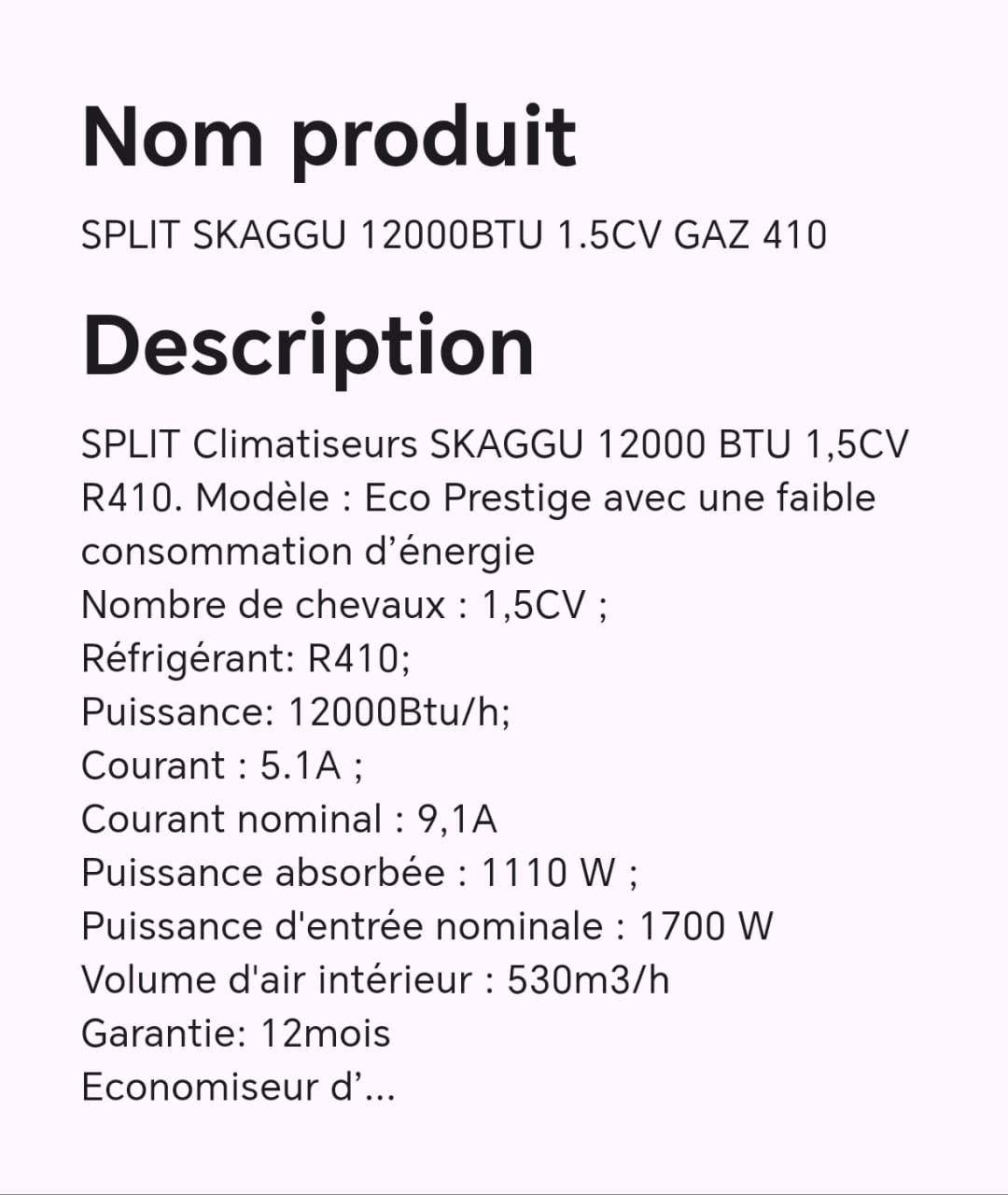 SPLIT SKAGGU 12000BTU 1.5CV GAZ 410 SPLIT SKAGGU 12000BTU 1.5CV GAZ 410