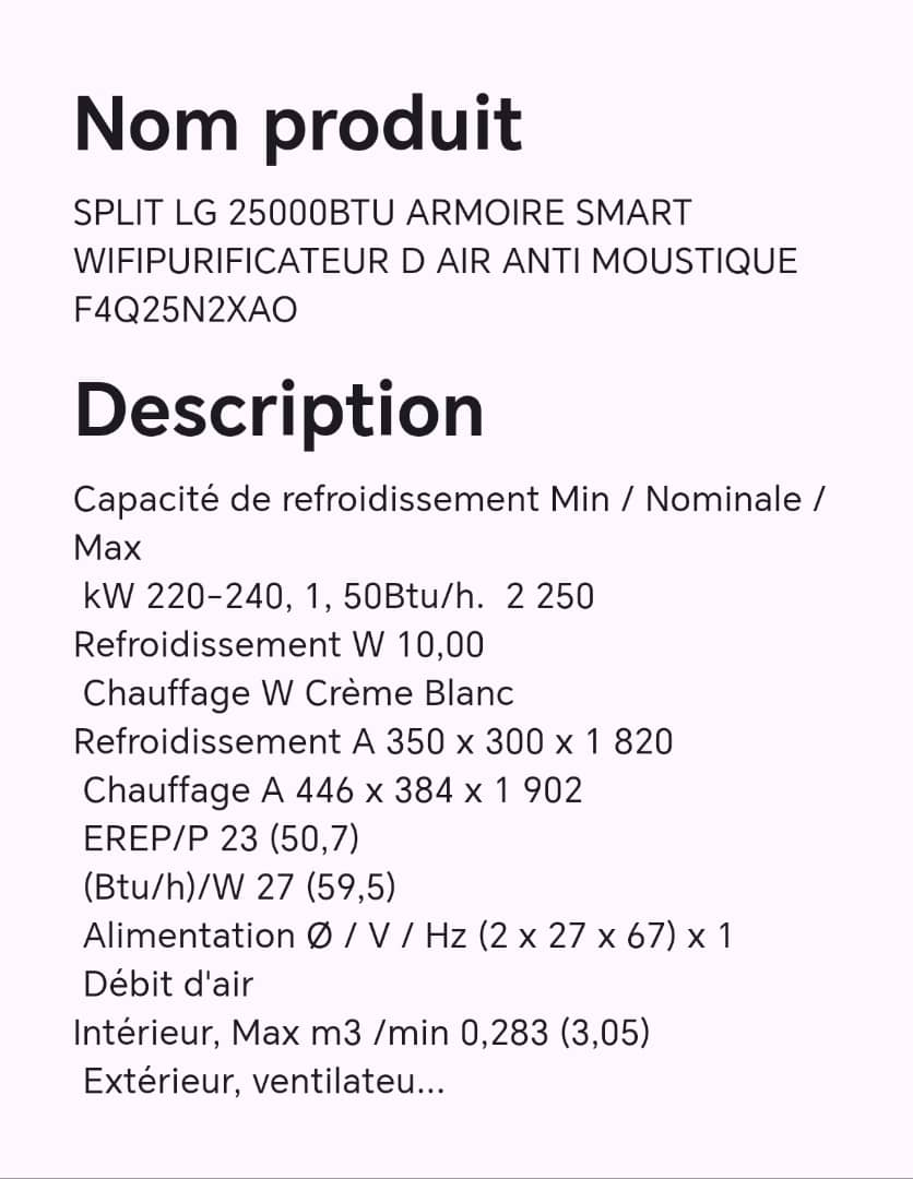 SPLIT LG 25000BTU ARMOIRE SMART WIFIPURIFICATEUR D AIR ANTI MOUSTIQUE F4Q25N2XAO SPLIT LG 25000BTU ARMOIRE SMART WIFIPURIFICATEUR D AIR ANTI MOUSTIQUE F4Q25N2XAO