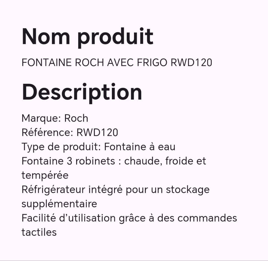 Fontaine ROCH avec frigo RWD120 Fontaine ROCH avec frigo RWD120