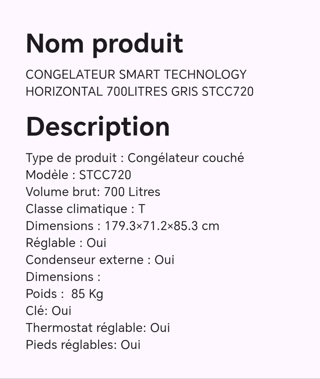 CONGELATEUR SMART TECHNOLOGY HORIZONTAL 700LITRES GRIS STCC720 CONGELATEUR SMART TECHNOLOGY HORIZONTAL 700LITRES GRIS STCC720