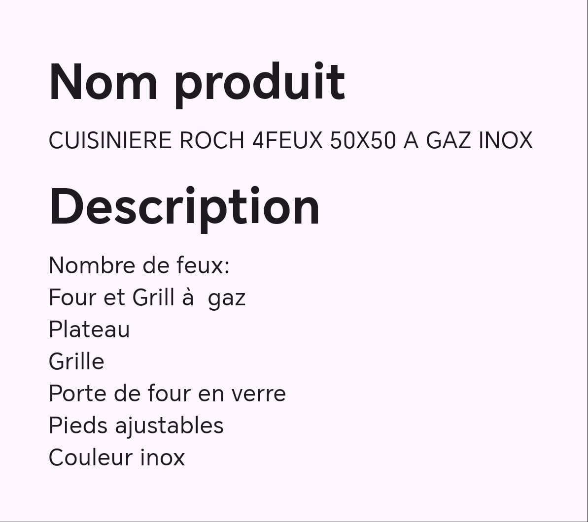 CUISINIERE ROCH 4FEUX 50X50 A GAZ INOX CUISINIERE ROCH 4FEUX 50X50 A GAZ INOX