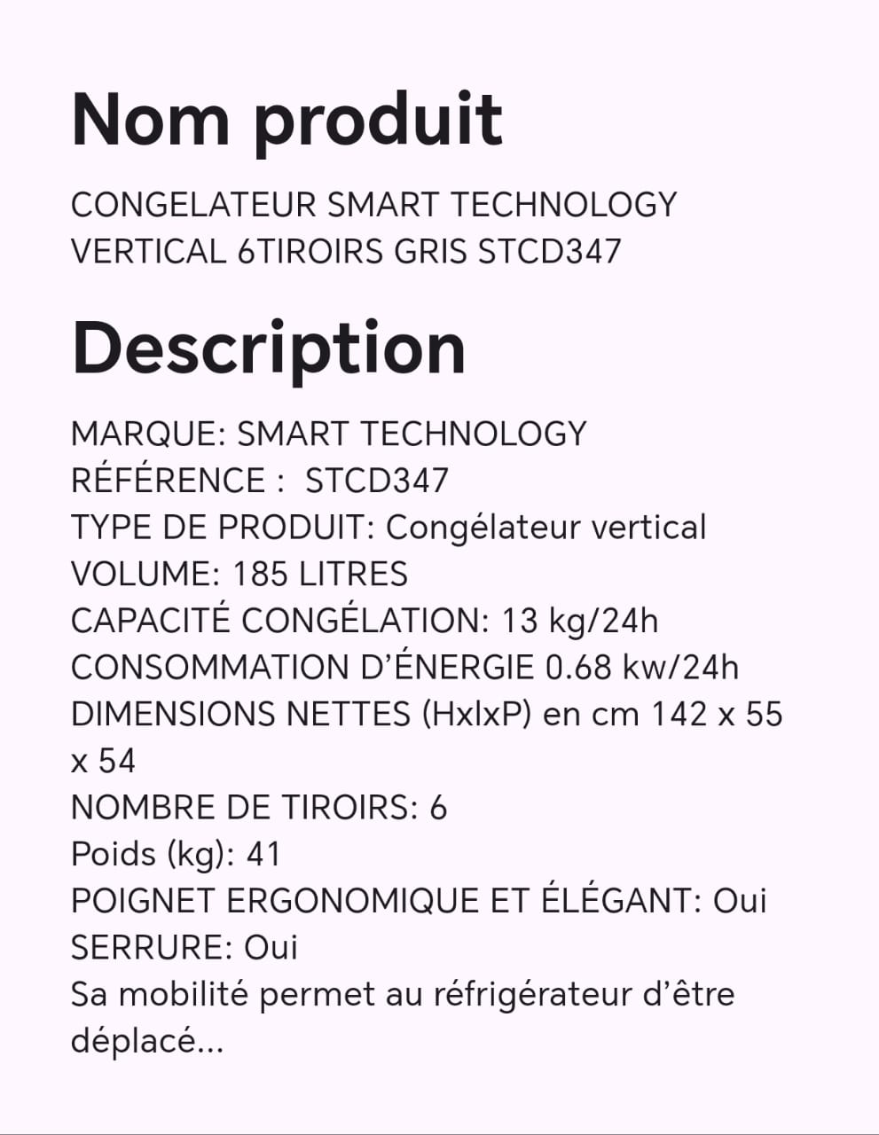 CONGELATEUR SMART TECHNOLOGY VERTICAL 6TIROIRS GRIS STCD347 CONGELATEUR SMART TECHNOLOGY VERTICAL 6TIROIRS GRIS STCD347