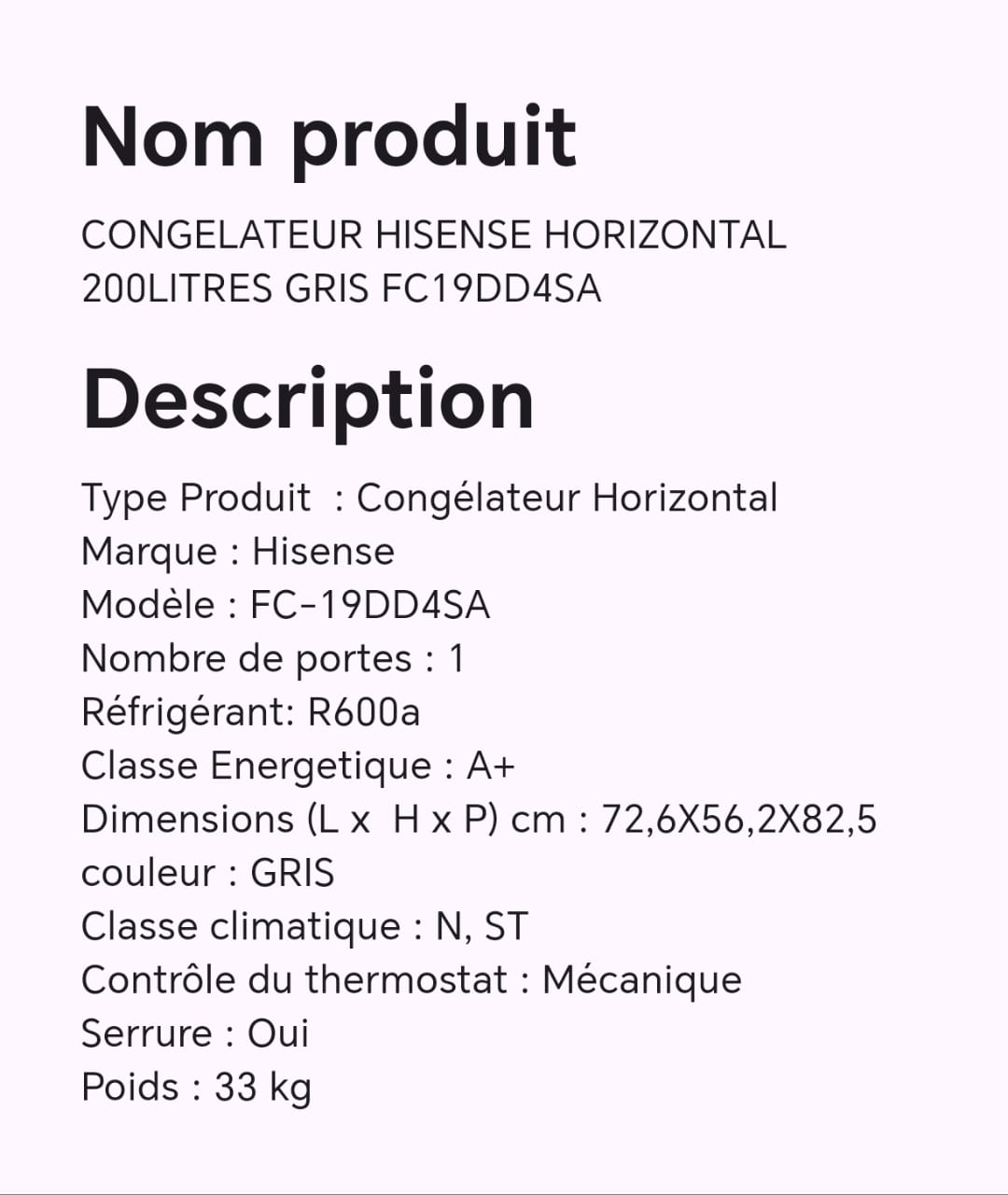 CONGELATEUR HISENSE HORIZONTAL 200LITRES GRIS FC19DD4SA CONGELATEUR HISENSE HORIZONTAL 200LITRES GRIS FC19DD4SA