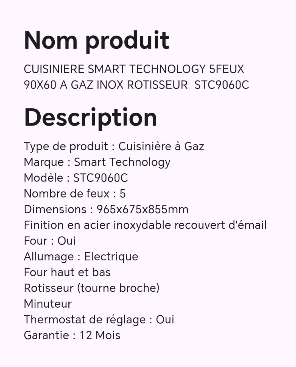 CUISINIERE SMART TECHNOLOGY 5FEUX 90X60 A GAZ INOX ROTISSEUR STC9060C CUISINIERE SMART TECHNOLOGY 5FEUX 90X60 A GAZ INOX ROTISSEUR STC9060C