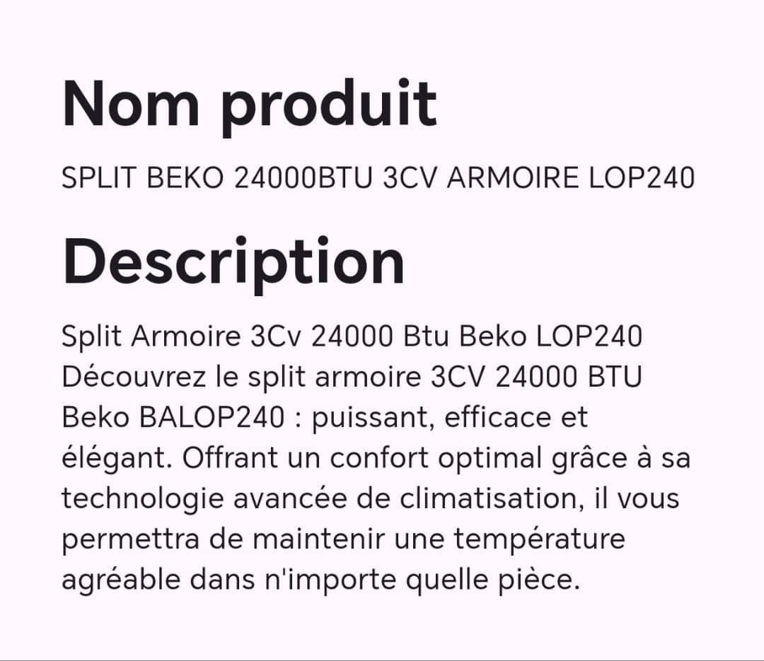 SPLIT BEKO 24000BTU 3CV ARMOIRE LOP240 SPLIT BEKO 24000BTU 3CV ARMOIRE LOP240