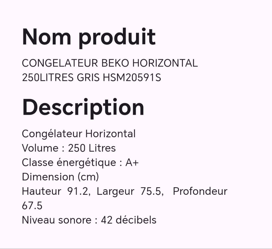 Congélateur BEKO horizontal 250litres HSM20591S Congélateur BEKO horizontal 250litres HSM20591S
