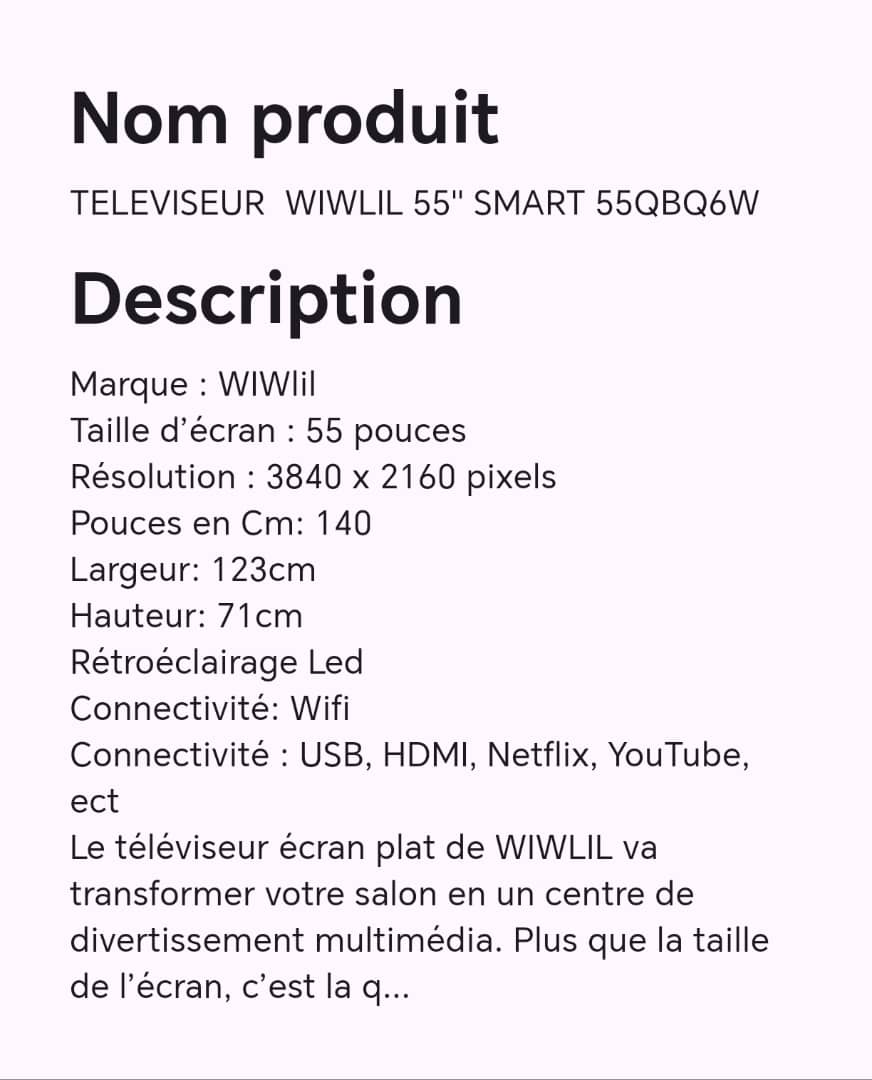 Téléviseur WIWLIL 55" smart 55QBQ6W Téléviseur WIWLIL 55" smart 55QBQ6W