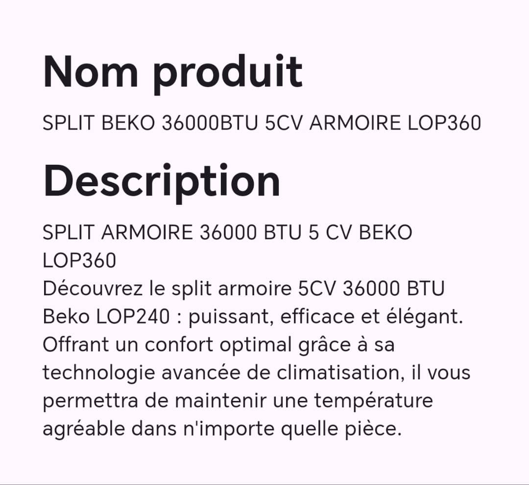 SPLIT BEKO 36000BTU 5CV ARMOIRE LOP360 SPLIT BEKO 36000BTU 5CV ARMOIRE LOP360