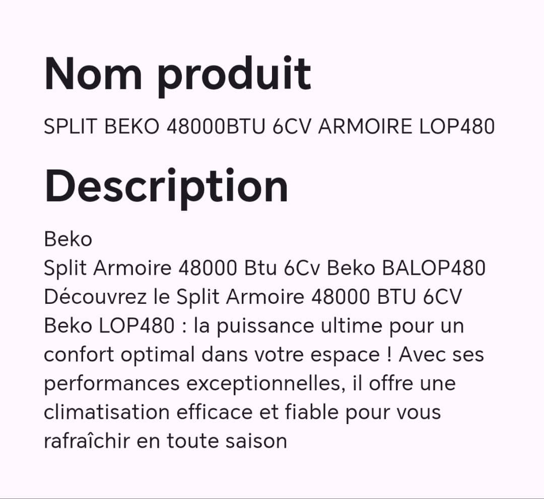 SPLIT BEKO 48000BTU 6CV ARMOIRE LOP480 SPLIT BEKO 48000BTU 6CV ARMOIRE LOP480