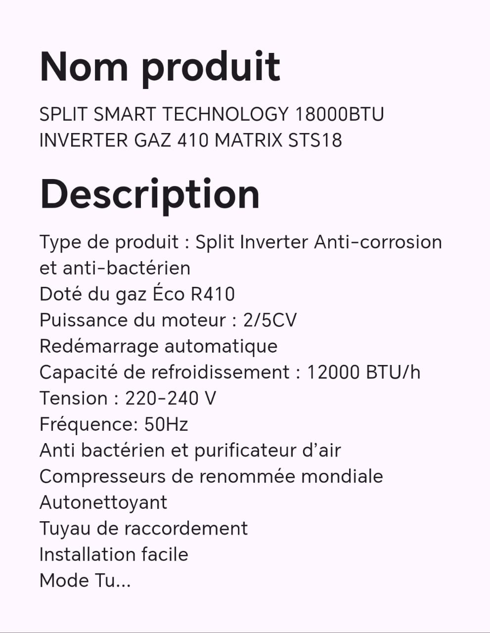 SPLIT SMART TECHNOLOGY 18000BTU INVERTER GAZ 410 MATRIX STS18 SPLIT SMART TECHNOLOGY 18000BTU INVERTER GAZ 410 MATRIX STS18