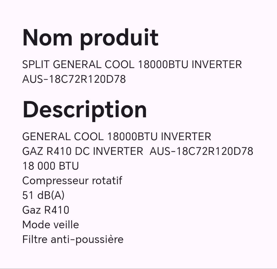 SPLIT GENERAL COOL 18000BTU INVERTER AUS-18C72R120D78 SPLIT GENERAL COOL 18000BTU INVERTER AUS-18C72R120D78