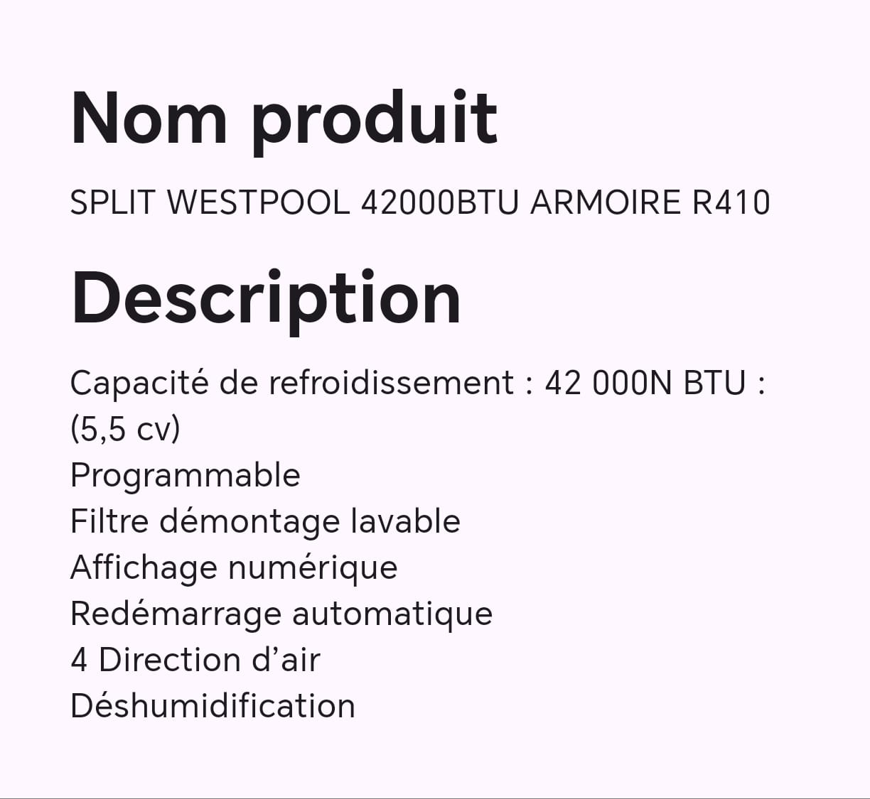 SPLIT WESTPOOL 42000BTU ARMOIRE R410 SPLIT WESTPOOL 42000BTU ARMOIRE R410