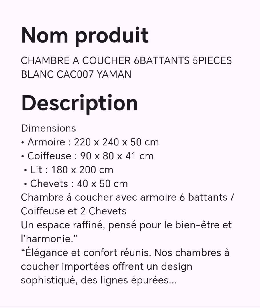 CHAMBRE A COUCHER 6BATTANTS 5PIECES BLANC CAC007 YAMAN CHAMBRE A COUCHER 6BATTANTS 5PIECES BLANC CAC007 YAMAN