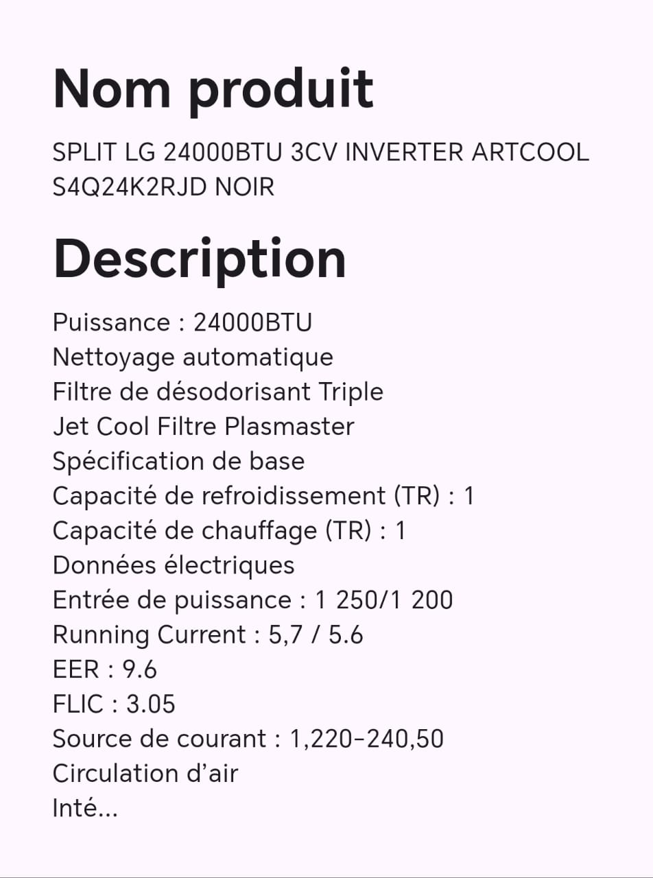 SPLIT LG 24000BTU 3CV INVERTER ARTCOOL S4Q24K2RJD NOIR SPLIT LG 24000BTU 3CV INVERTER ARTCOOL S4Q24K2RJD NOIR