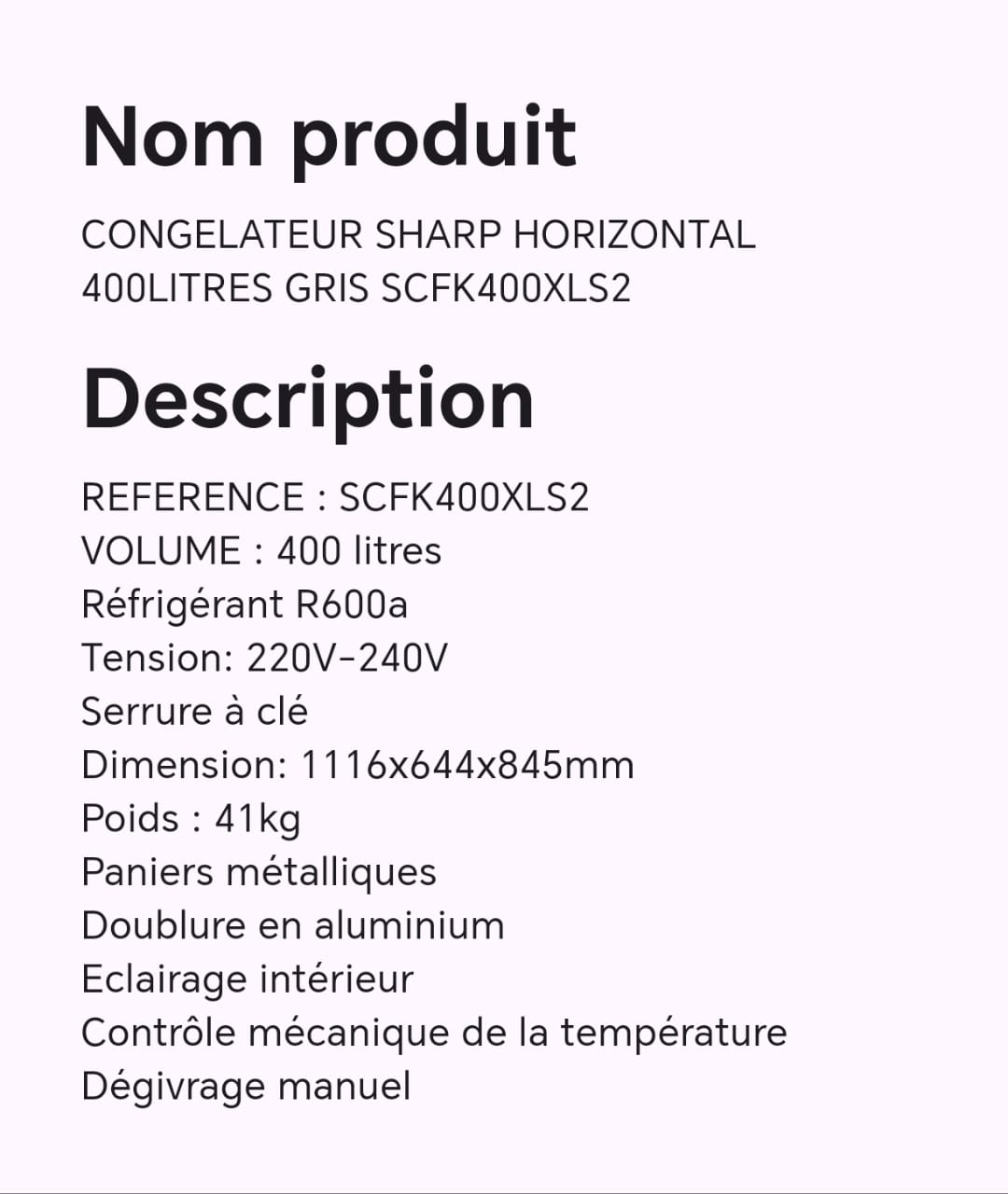 CONGELATEUR SHARP HORIZONTAL 400LITRES GRIS SCFK400XLS2 CONGELATEUR SHARP HORIZONTAL 400LITRES GRIS SCFK400XLS2