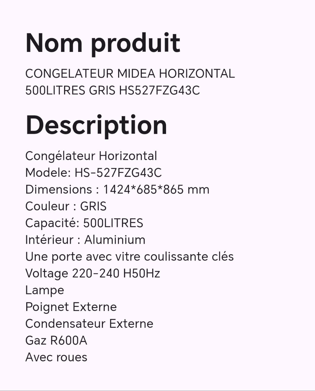 CONGELATEUR MIDEA HORIZONTAL 500LITRES GRIS HS527FZG43C CONGELATEUR MIDEA HORIZONTAL 500LITRES GRIS HS527FZG43C