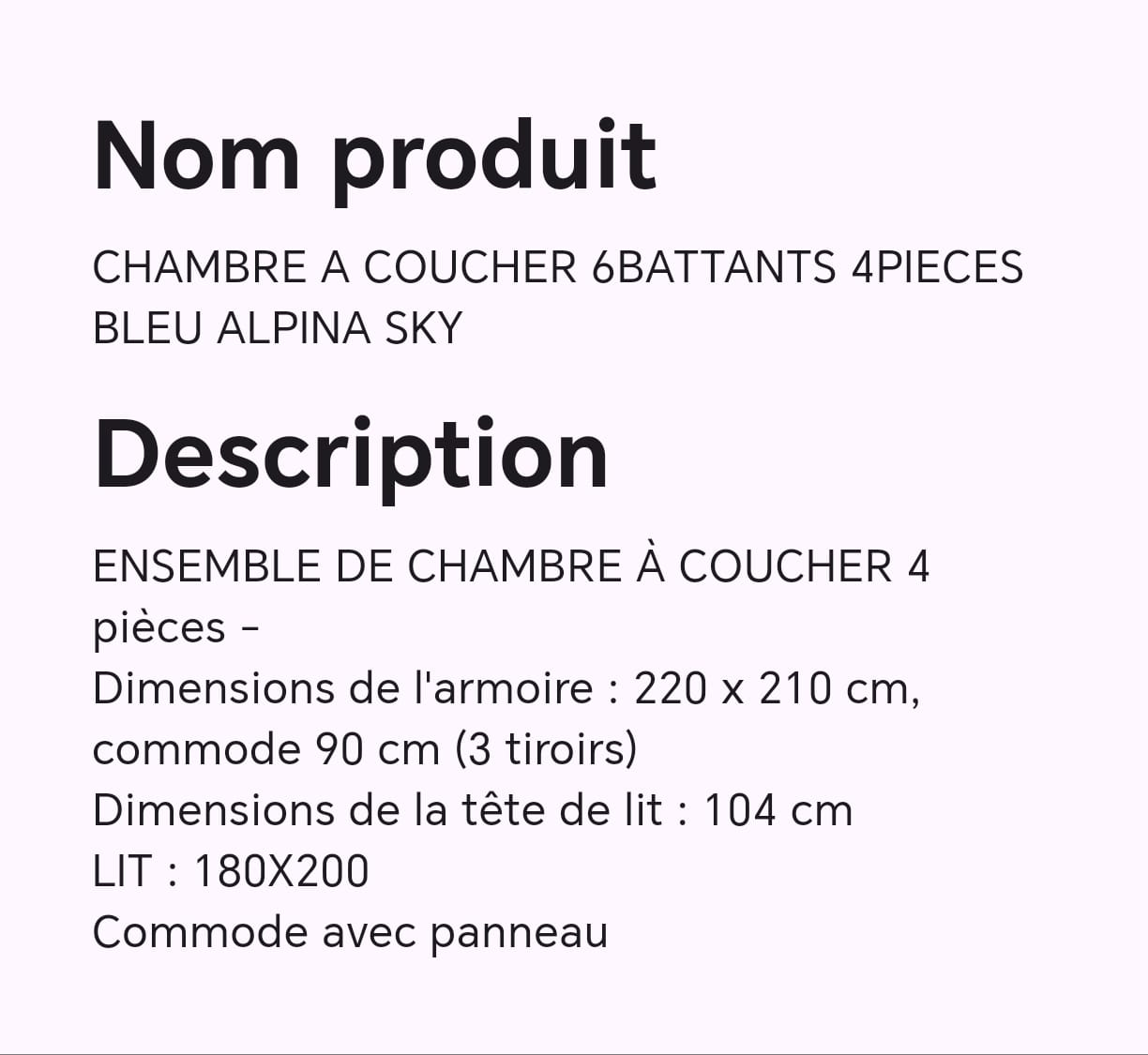 CHAMBRE A COUCHER 6BATTANTS 4PIECES BLEU ALPINA SKY CHAMBRE A COUCHER 6BATTANTS 4PIECES BLEU ALPINA SKY