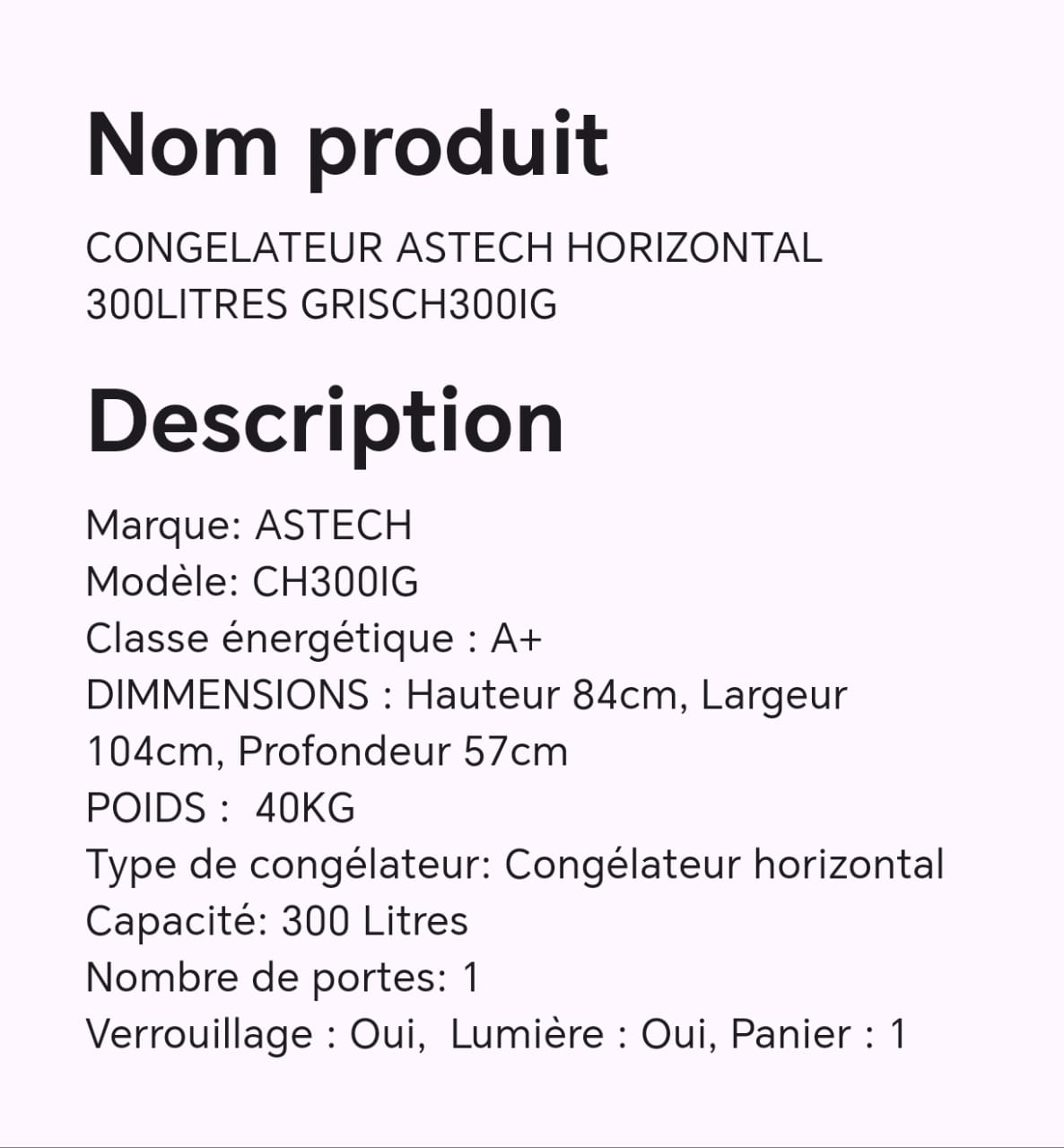 CONGELATEUR ASTECH HORIZONTAL 300LITRES GRISCH300IG CONGELATEUR ASTECH HORIZONTAL 300LITRES GRISCH300IG
