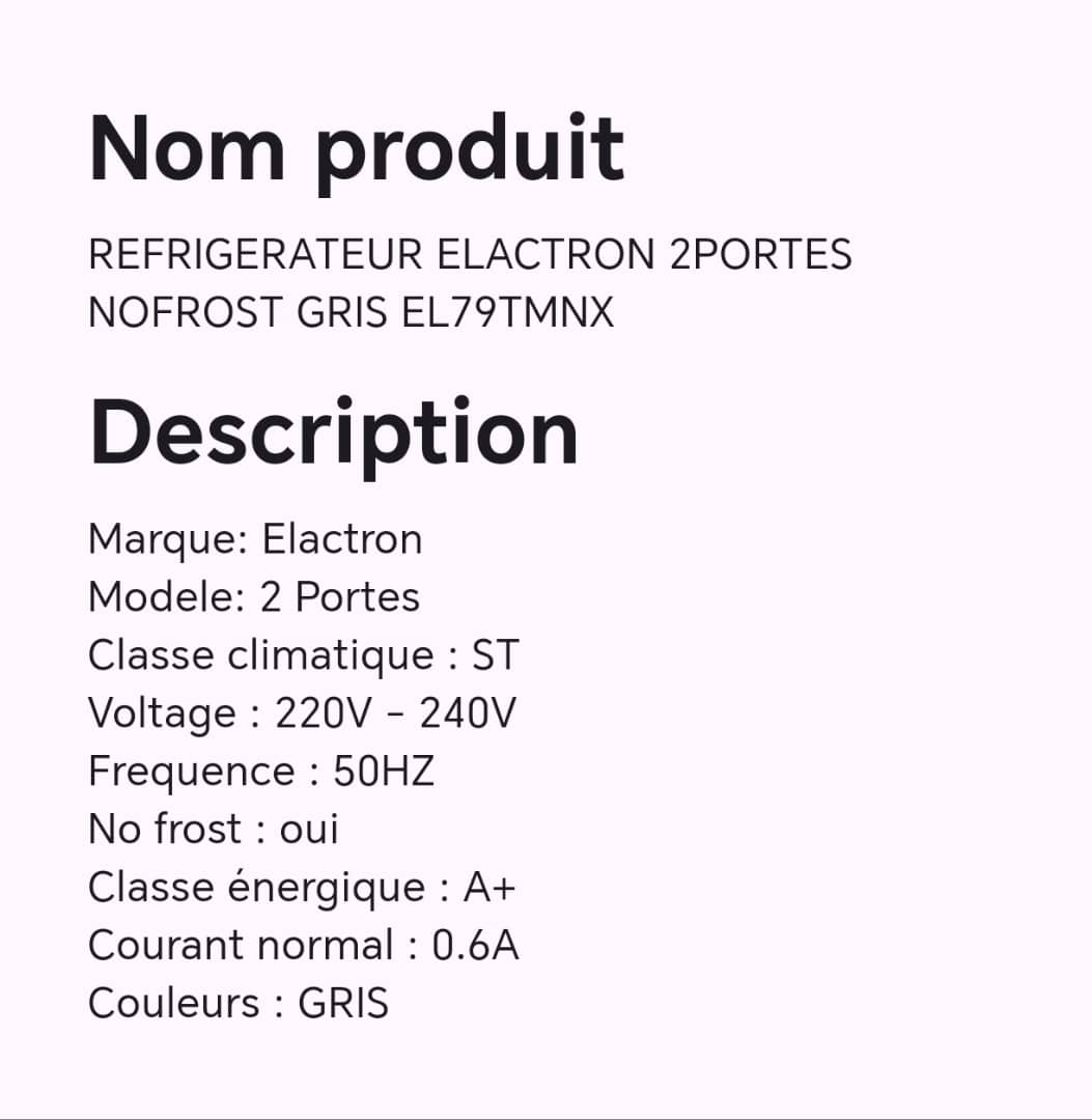 REFRIGERATEUR 2portes NOFROST gris EL79TMNX REFRIGERATEUR 2portes NOFROST gris EL79TMNX