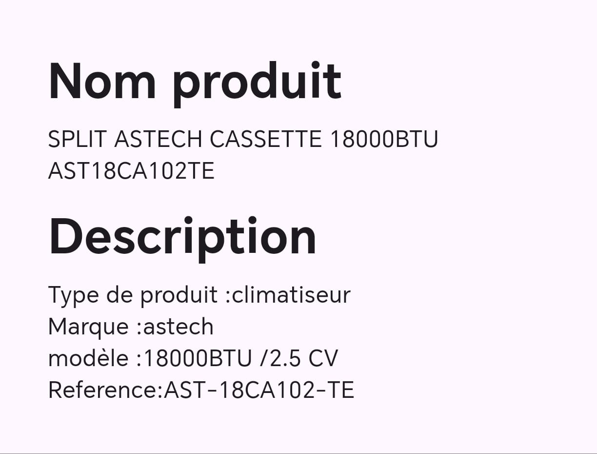 SPLIT ASTECH CASSETTE 18000BTU AST18CA102TE SPLIT ASTECH CASSETTE 18000BTU AST18CA102TE