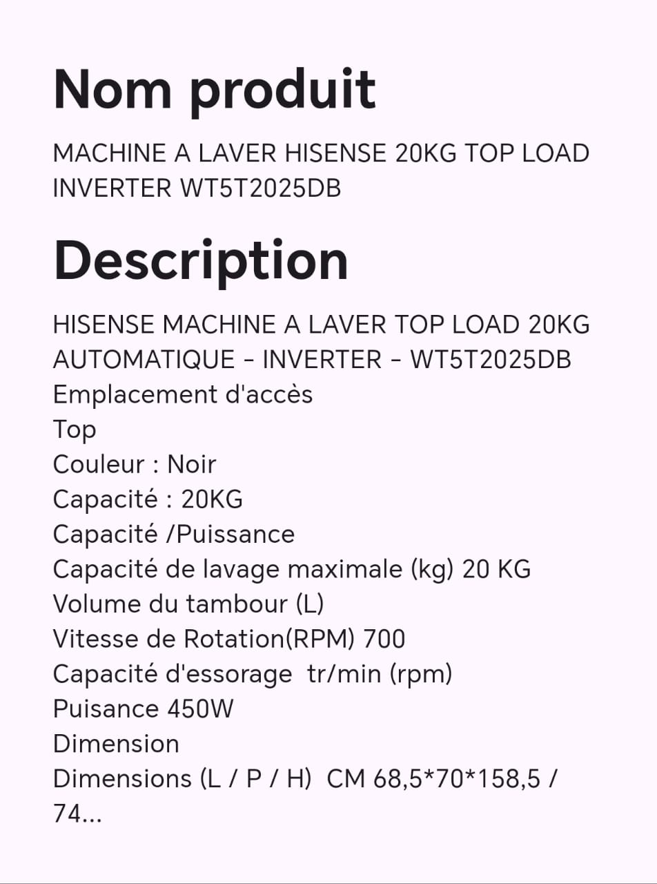MACHINE A LAVER HISENSE 20KG TOP LOAD INVERTER WT5T2025DB MACHINE A LAVER HISENSE 20KG TOP LOAD INVERTER WT5T2025DB