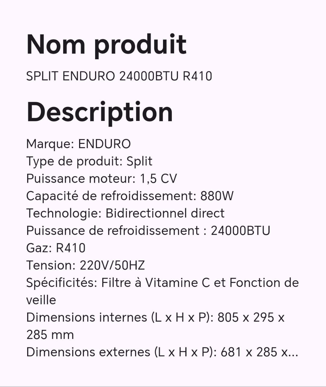 SPLIT ENDURO 24000BTU R410 SPLIT ENDURO 24000BTU R410