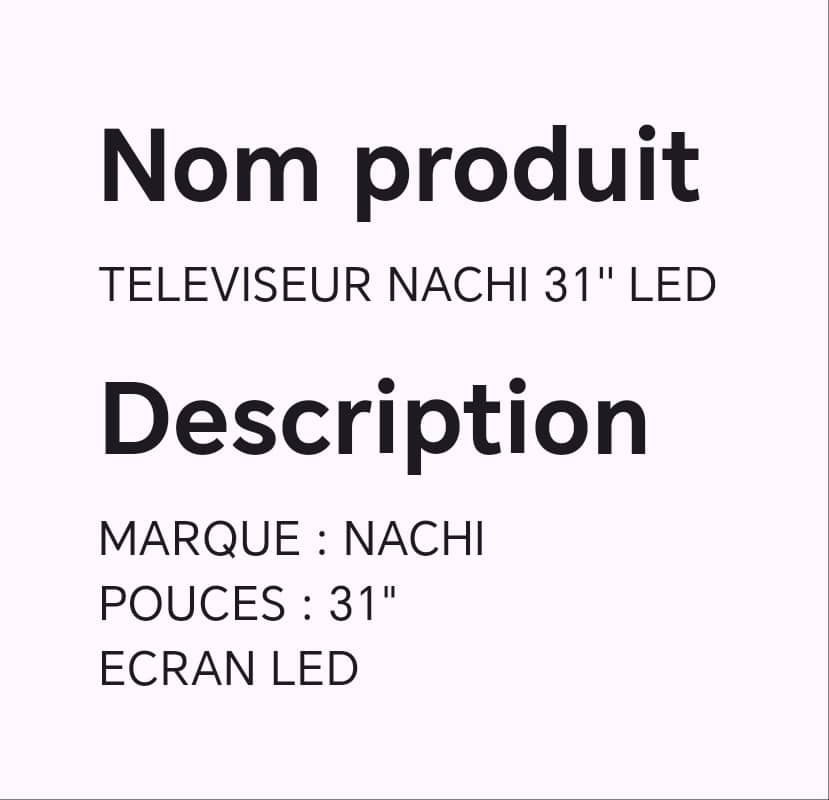 Téléviseur NACHI 31" LED Téléviseur NACHI 31" LED