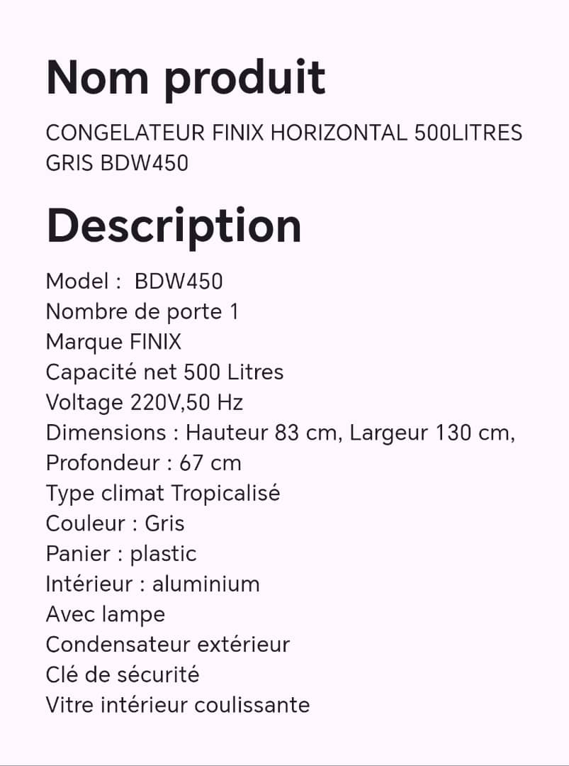 CONGELATEUR FINIX HORIZONTAL 500LITRES GRIS BDW450 CONGELATEUR FINIX HORIZONTAL 500LITRES GRIS BDW450