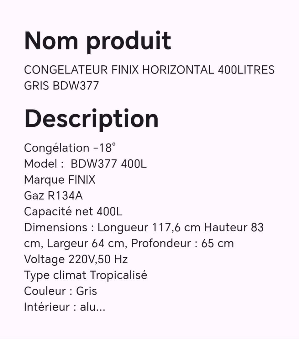 CONGELATEUR FINIX HORIZONTAL 400LITRES GRIS BDW377 CONGELATEUR FINIX HORIZONTAL 400LITRES GRIS BDW377