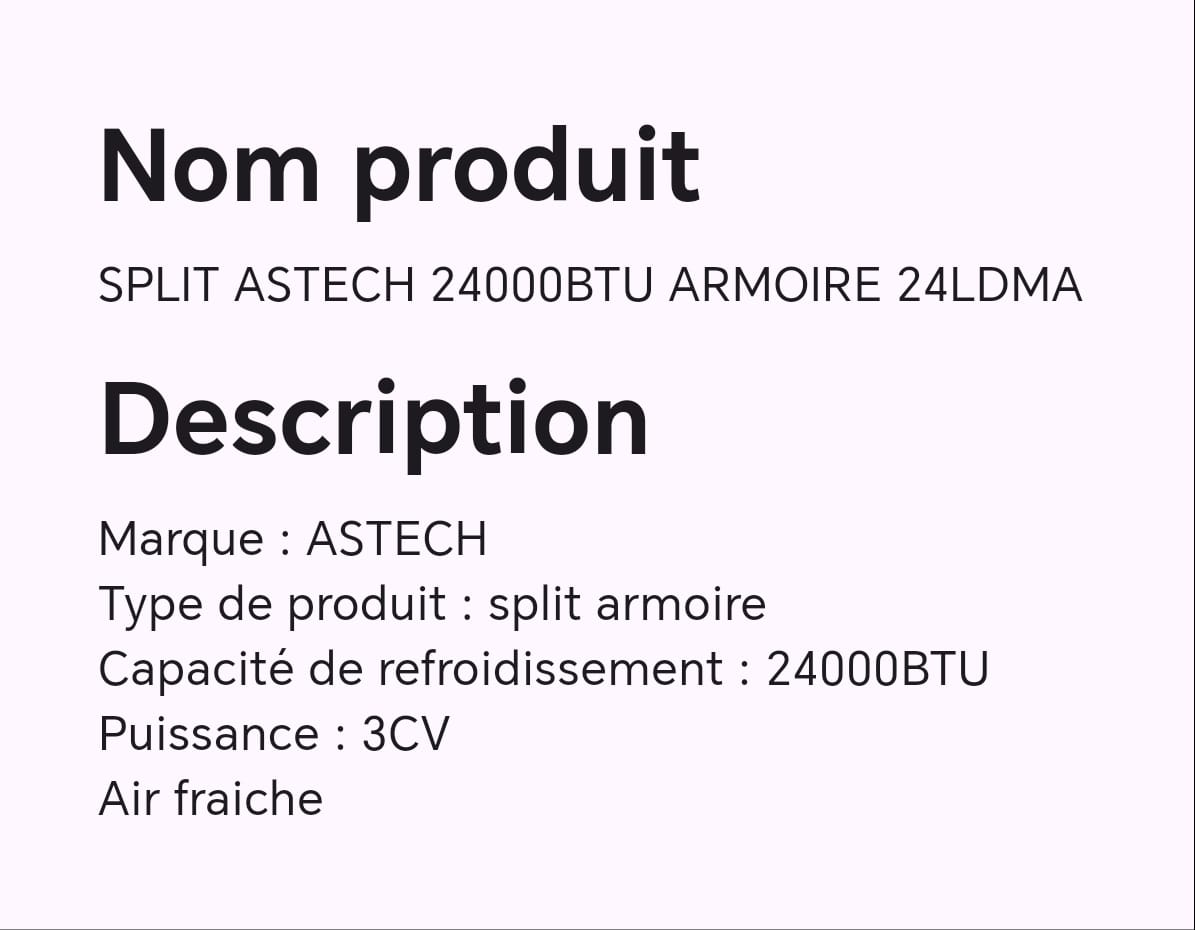 SPLIT ASTECH 24000BTU ARMOIRE 24LDMA SPLIT ASTECH 24000BTU ARMOIRE 24LDMA