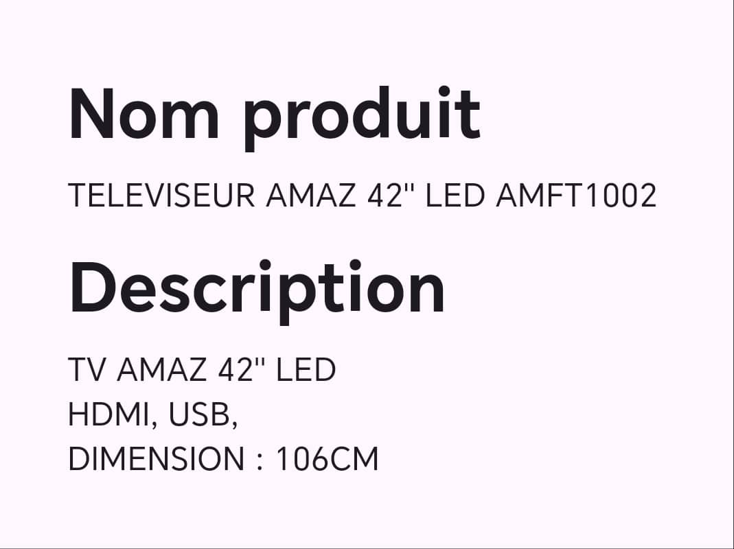 TELEVISEUR AMAZ 42" LED AMFT1002 TELEVISEUR AMAZ 42" LED AMFT1002
