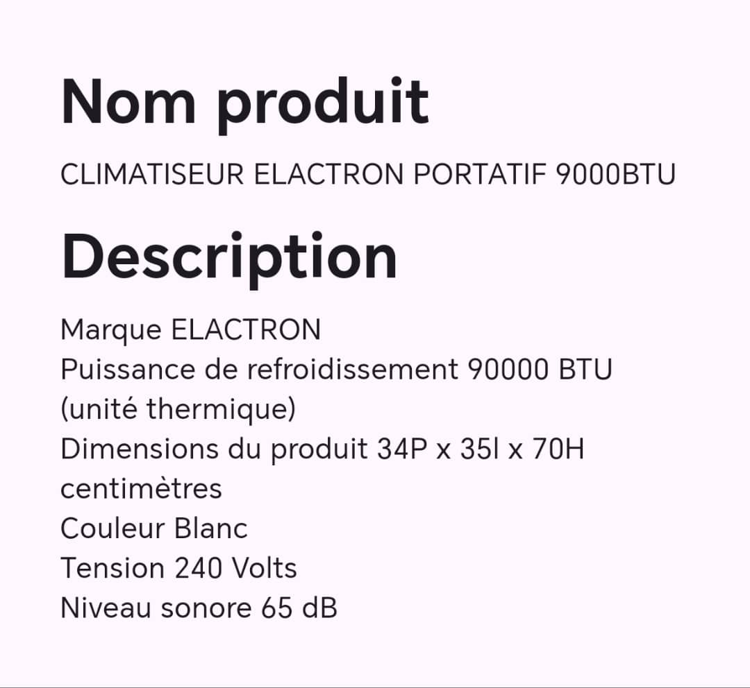 Climatiseur ELACTRON portatif 9000BTU Climatiseur ELACTRON portatif 9000BTU