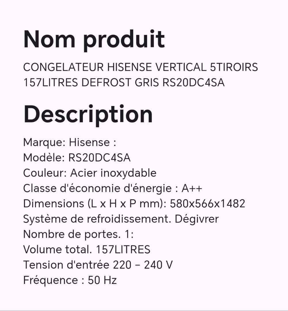 CONGELATEUR HISENSE VERTICAL 5TIROIRS 157LITRES DEFROST GRIS RS20DC4SA CONGELATEUR HISENSE VERTICAL 5TIROIRS 157LITRES DEFROST GRIS RS20DC4SA